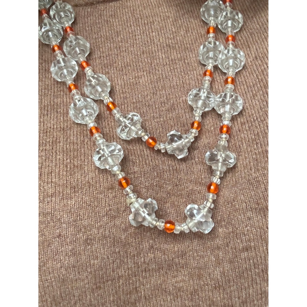Vintage Art Deco Faceted Crystal Orange Beaded Necklace 1920s Flapper‎